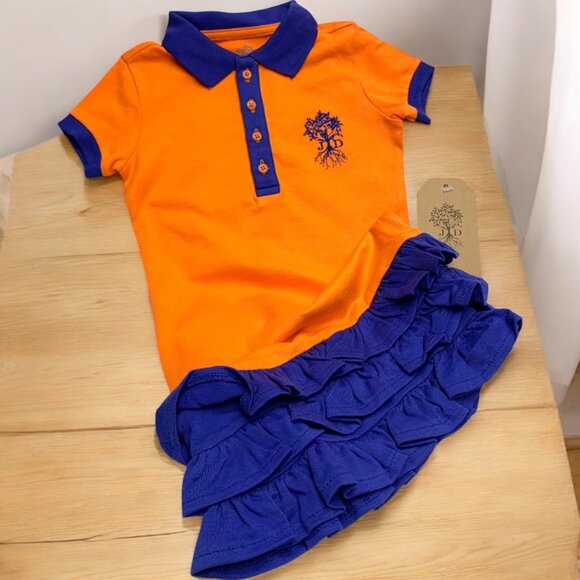 JD Just Dads Orange‎ with Blue Cotton Ruffle Polo Dress - Picture 7 of 7
